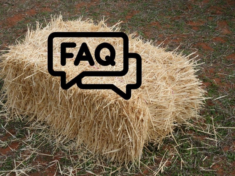 A straw bale lying on the ground with an "FAQ" speech bubble overlain.