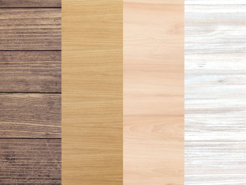 An image showing four photographs of different colored wood, ranging from dark on the left to light on the right.