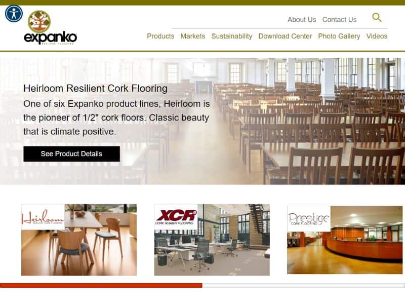 A screenshot of the Expanko Resilient Flooring website.