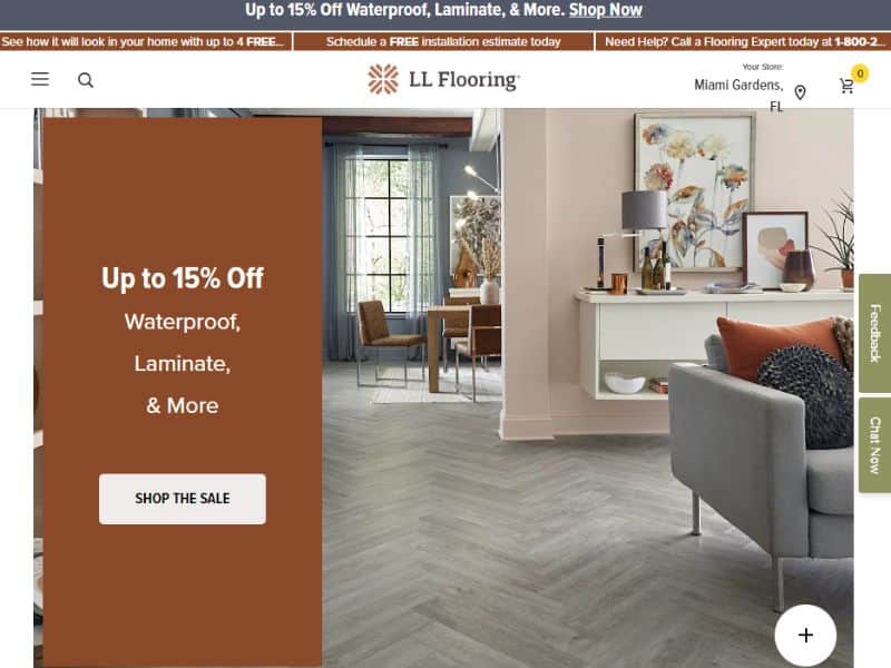 A screenshot of the LL Flooring, Inc website.