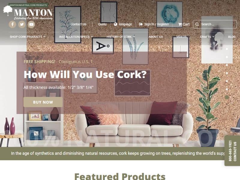 A screenshot of the Manton Cork website.