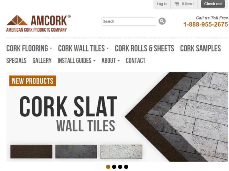 A screenshot of the AmCork American Cork Products Company website.