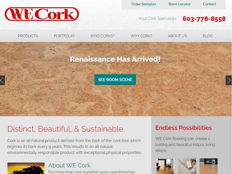 A screenshot of the WE Cork Inc website.