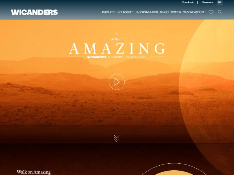 A screenshot of the Wicanders (Amorim Cork Flooring) website.