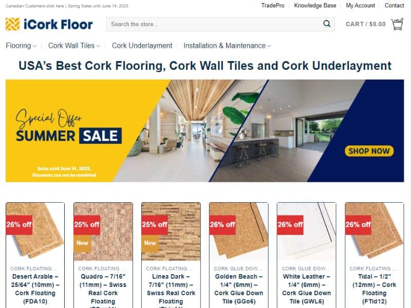 A screenshot of the iCork Floor website.