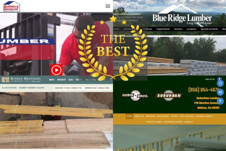 Screenshots of four of the best engineered wood companies in New Jersey. In the top center is a golden crest with the words "the best."