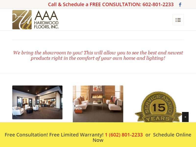 A screenshot of the AAA Hardwood Floors, Inc. website.