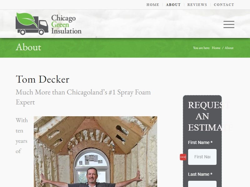 A screenshot of the Chicago Green Insulation website.