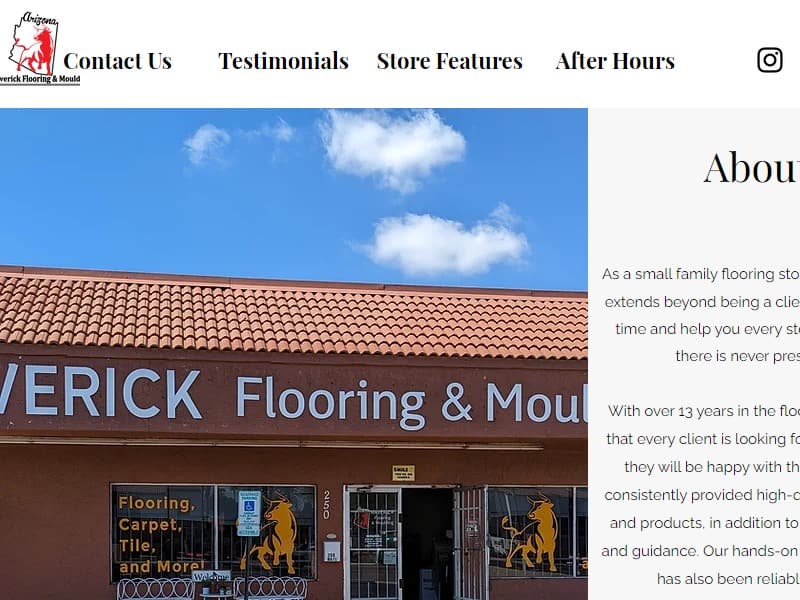 A screenshot of the Maverick Flooring and Moulding website.