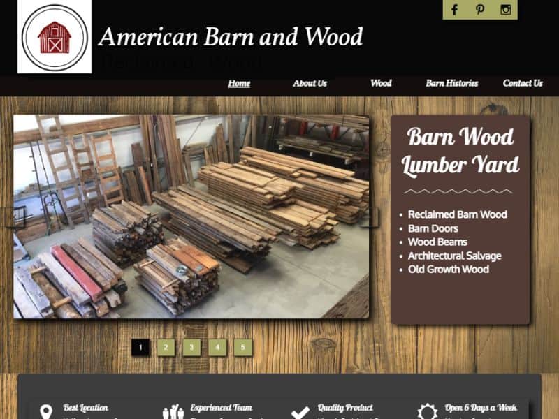 A screenshot of the American Barn and Wood website.