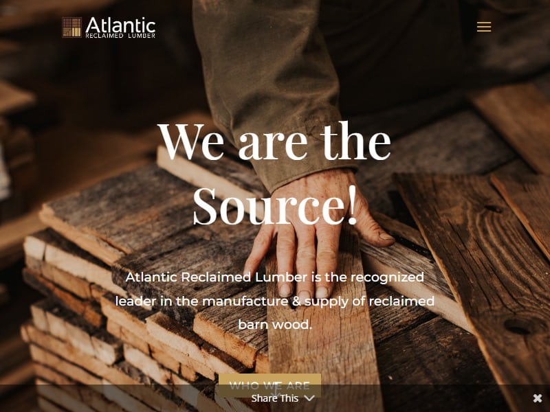 A screenshot of the Atlantic Reclaimed Lumber website.