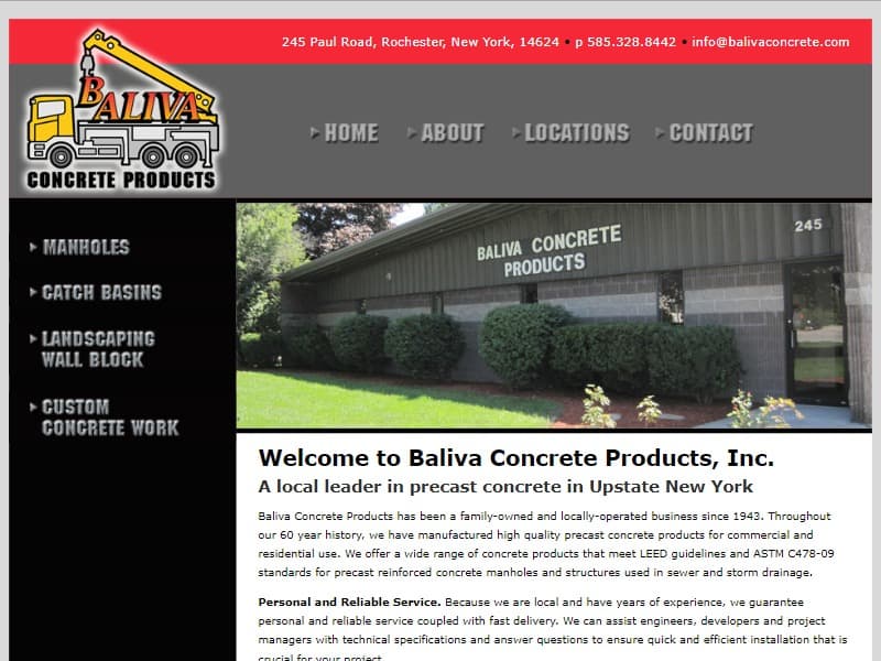 A screenshot of the Baliva Concrete Products website from archive.org.