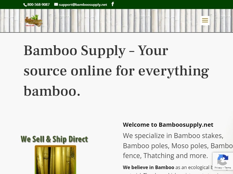 A screenshot of the Bamboo Supply Company website.