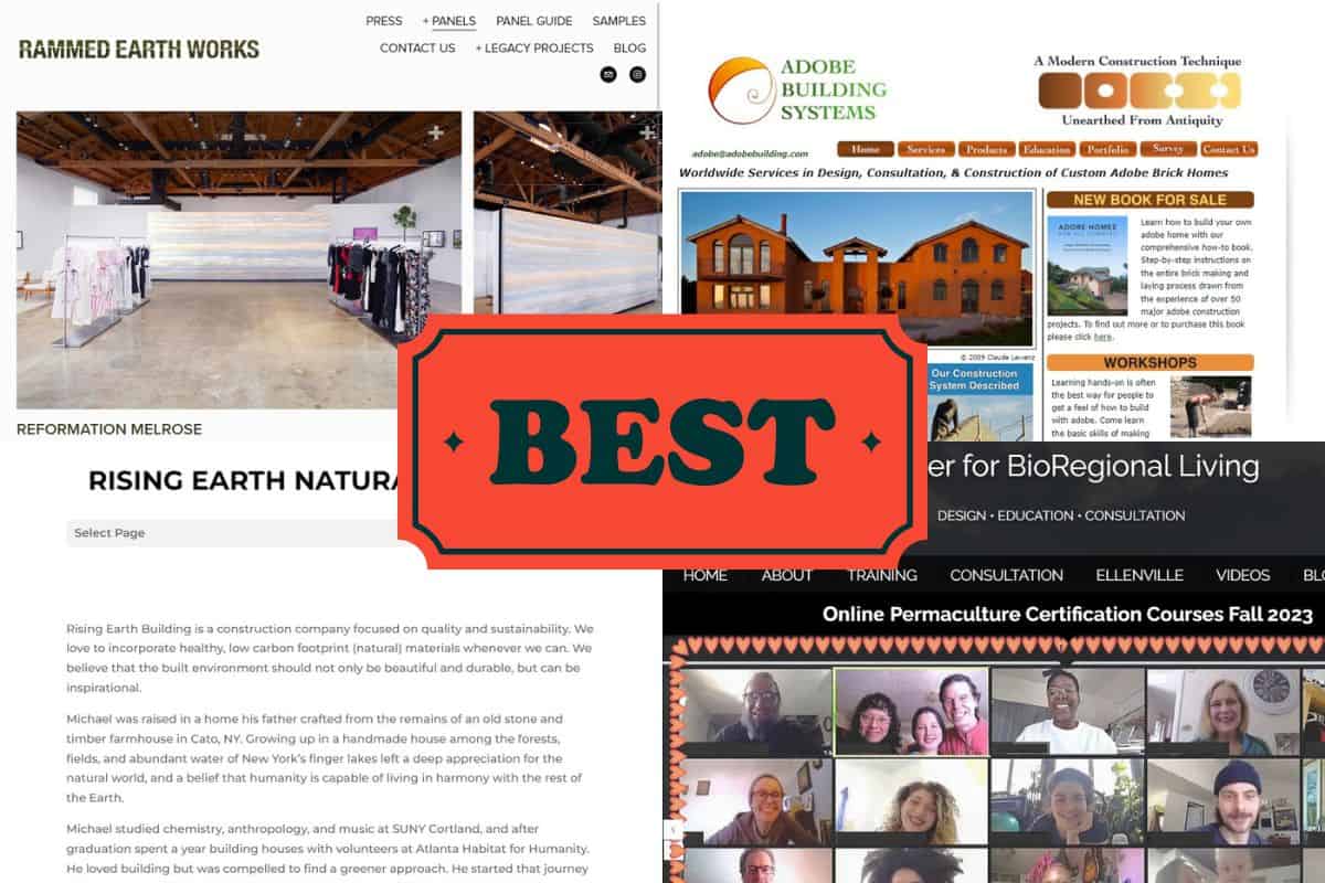 Screenshots of the websites of four sustainable building material companies in New York. In the center of the image is a red label with the word "Best."