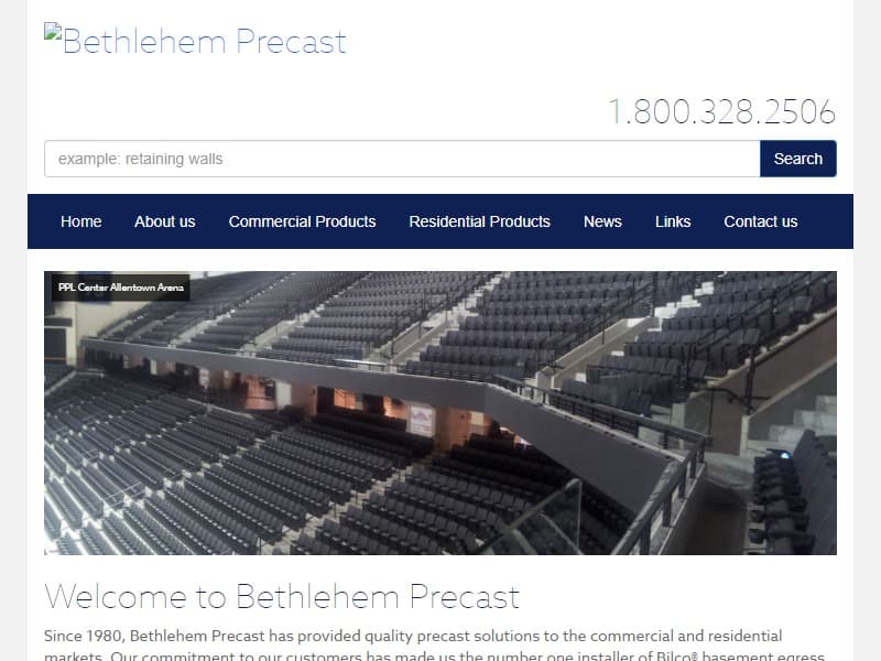 A screenshot of the Bethlehem Precast website.