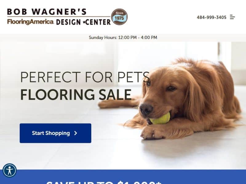 A screenshot of the Bob Wagner's Flooring America website.