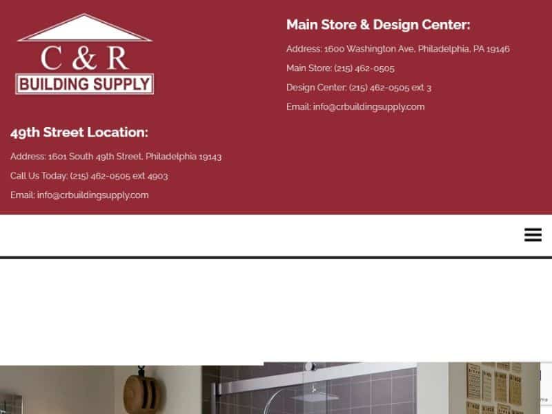 A screenshot of the C&R Building Supply website.