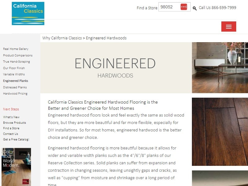 A screenshot of the California Classics Floors website.