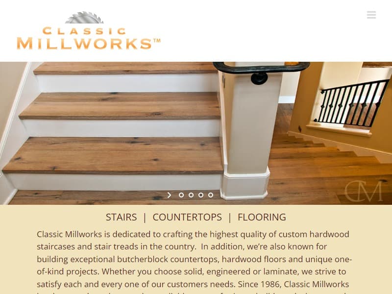 A screenshot of the Classic Millworks website.