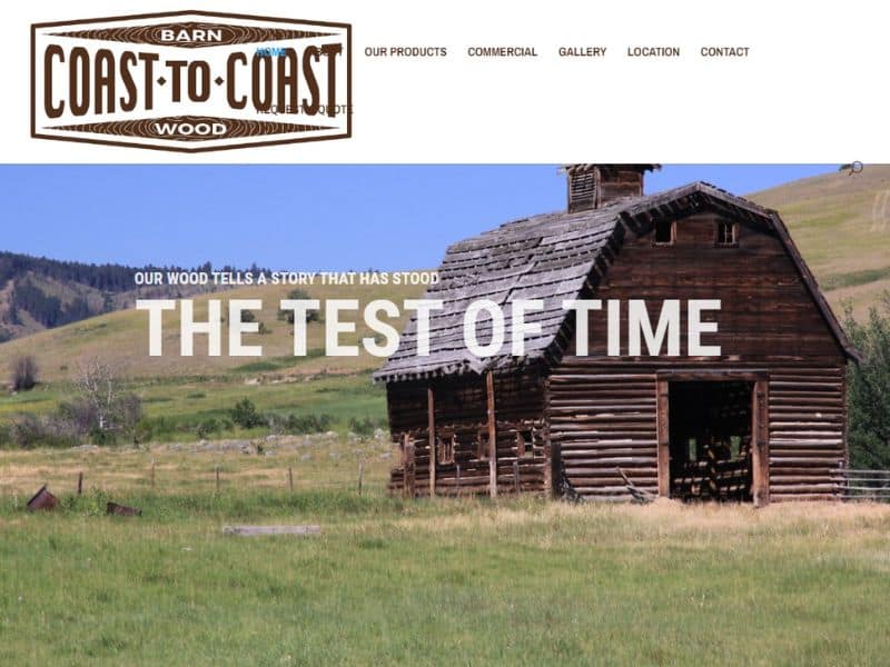 A screenshot of the Coast-to-Coast Barnwood website.