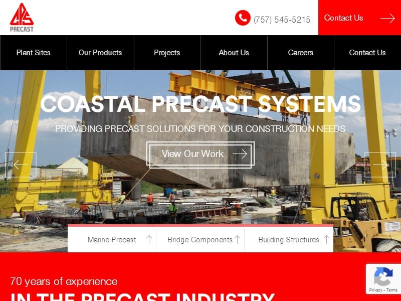 A screenshot of the Coastal Precast Systems website.