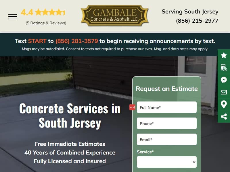 A screenshot of the Gambale Concrete and Asphalt LLC website.