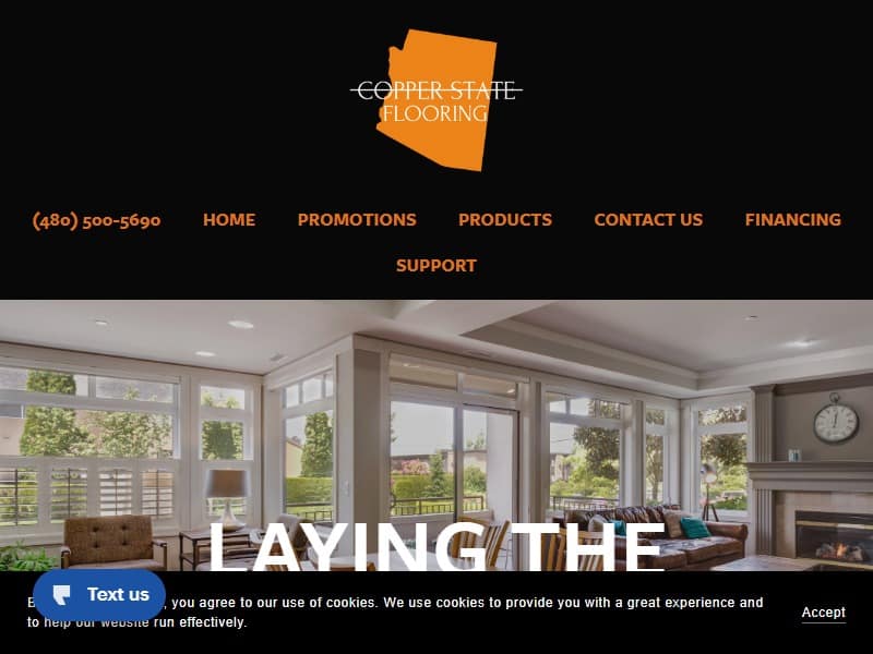 A screenshot of the Copper State Flooring website.