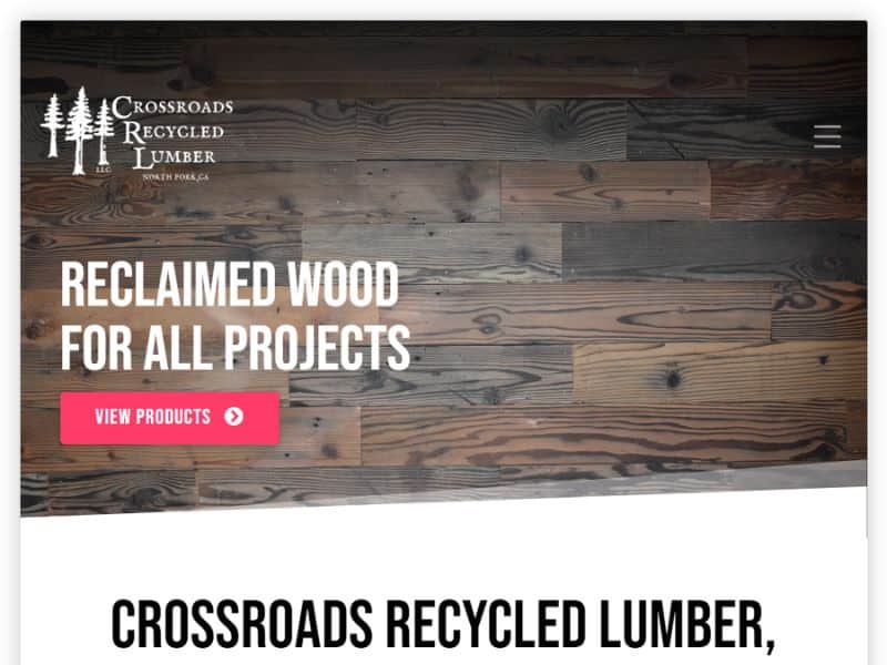 A screenshot of the Crossroads Recycled Lumber (CRL) website.