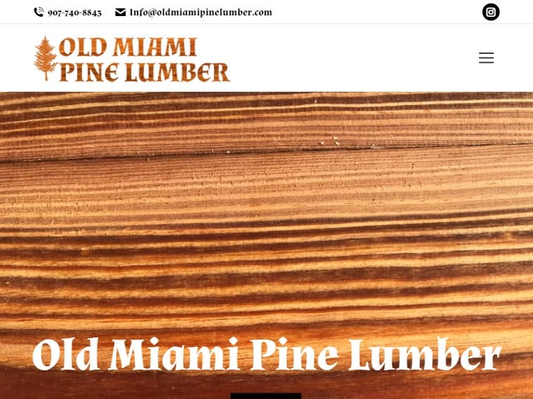 A screenshot of the Old Miami Pine Lumber website.