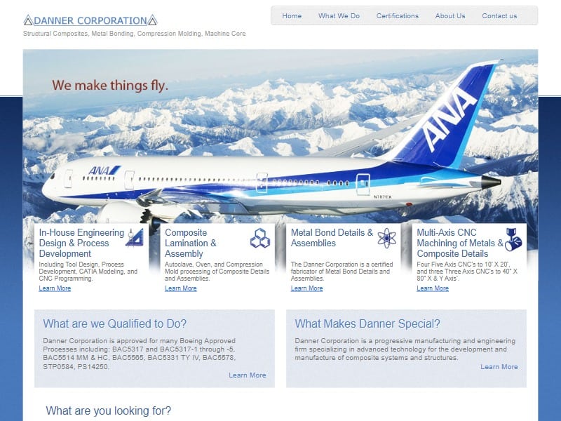 A screenshot of the Danner Corporation website.