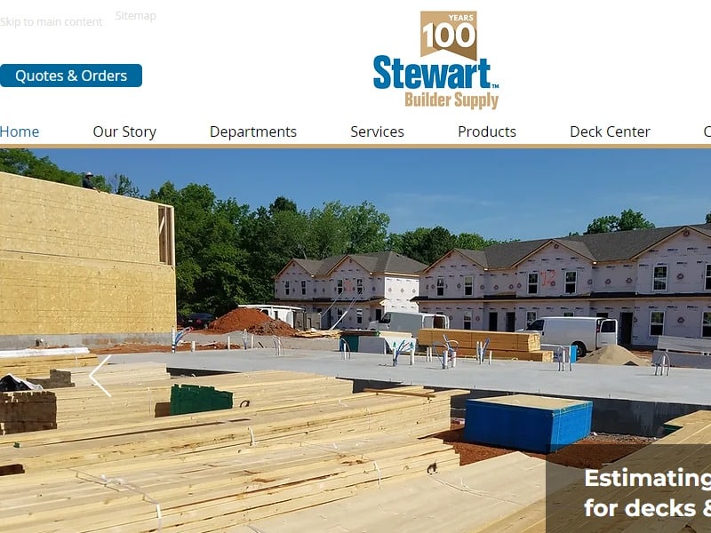 A screenshot of the Stewart Builder Supply website.