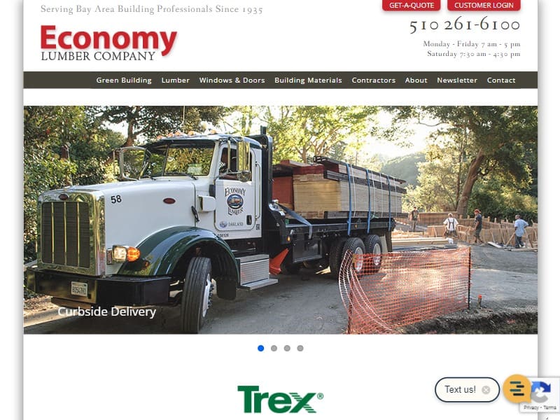 A screenshot of the Economy Lumber Company website.