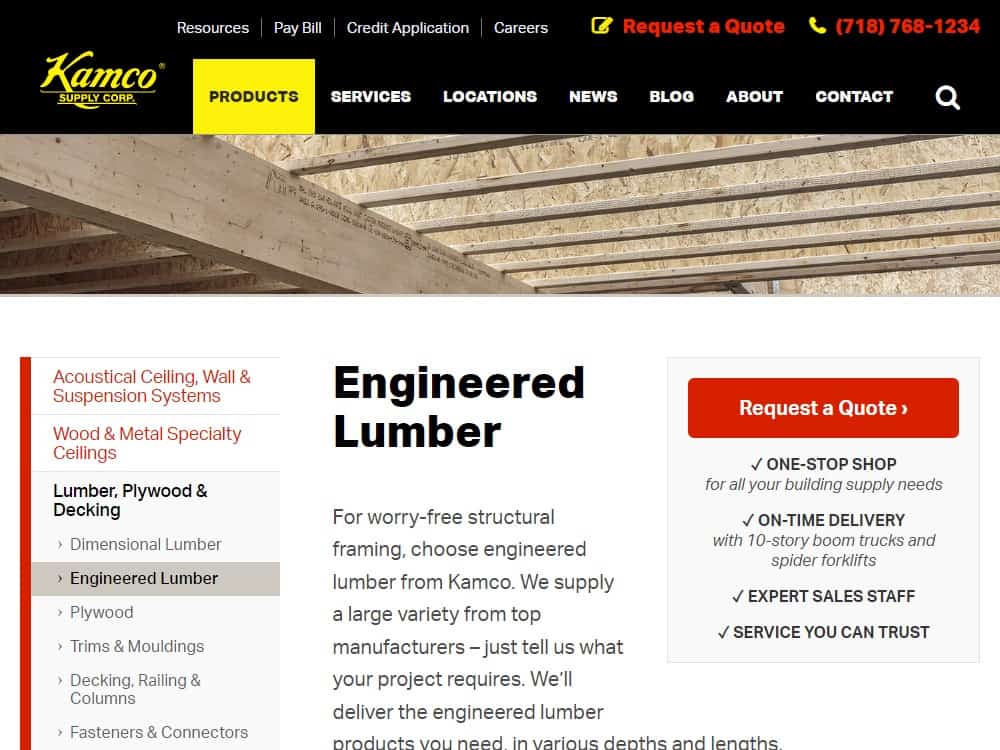 A screenshot of the Kamco Supply Corp website.