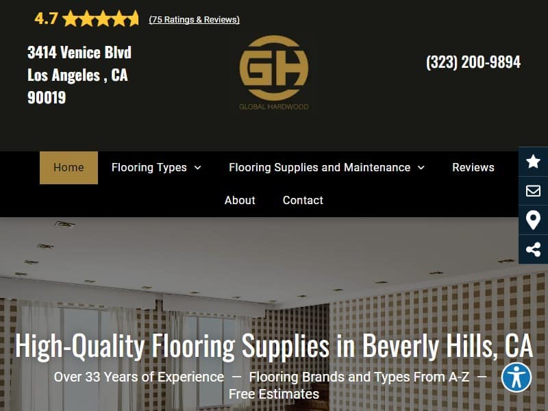 A screenshot of the Global Hardwood and Supplies website.