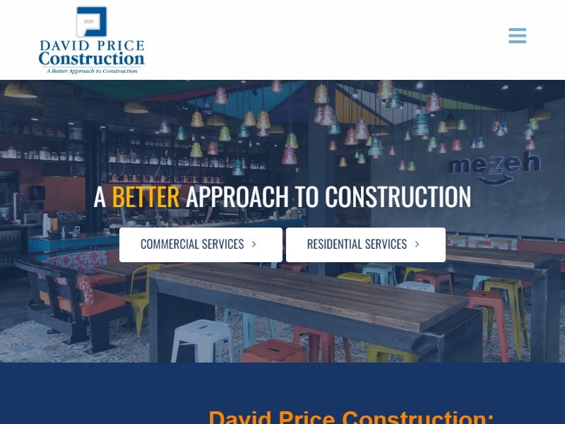 A screenshot of the David Price Construction website.