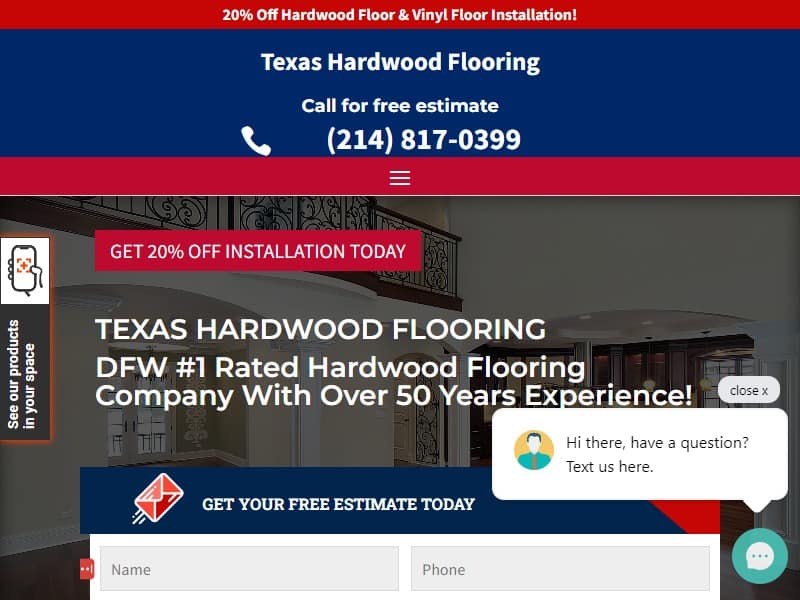 A screenshot of the Texas Hardwood Flooring website.