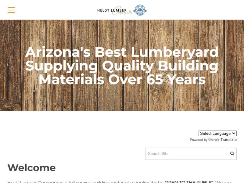 A screenshot of the Heldt Lumber Company website.