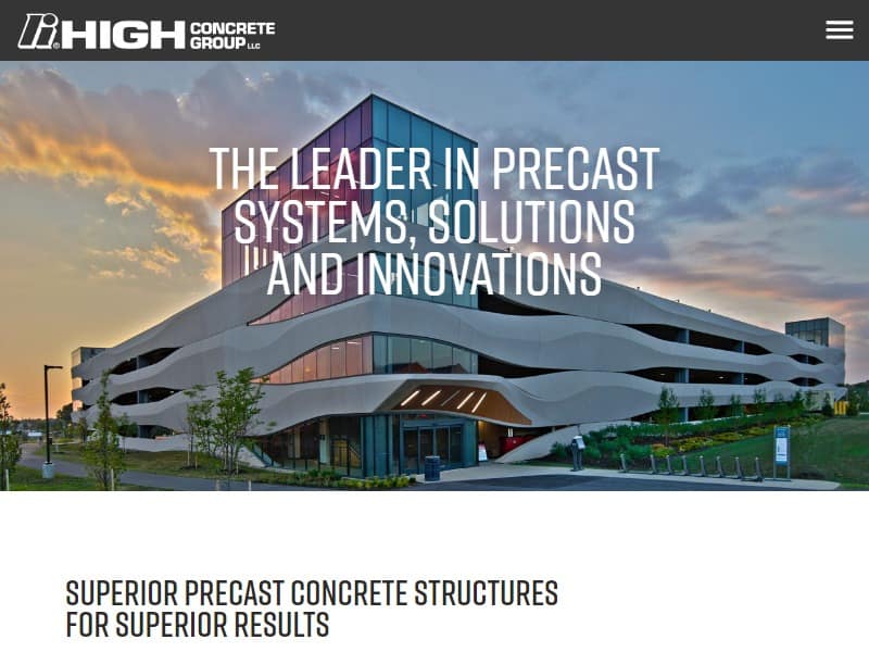 A screenshot of the High Concrete Group, LLC website.