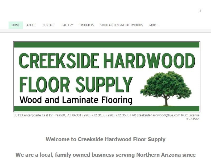 A screenshot of the Creekside Hardwood Floor Supply website.