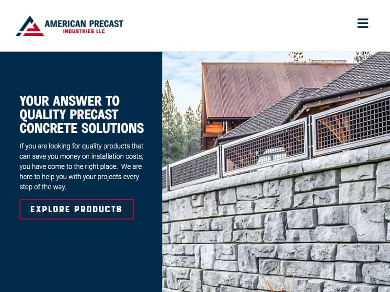 A screenshot of the American Precast Industries, LLC website.