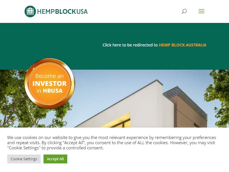 A screenshot of the Hemp Block USA website.