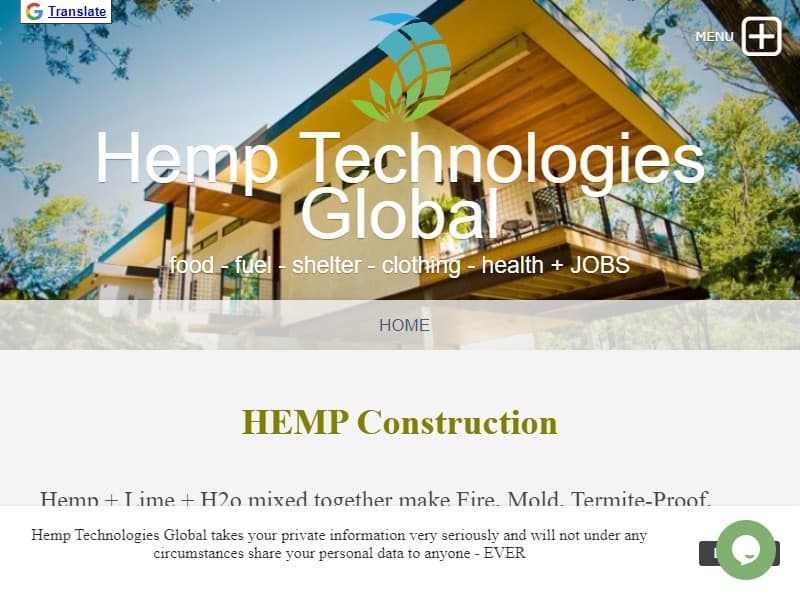 A screenshot of the Hemp Tech Global website.