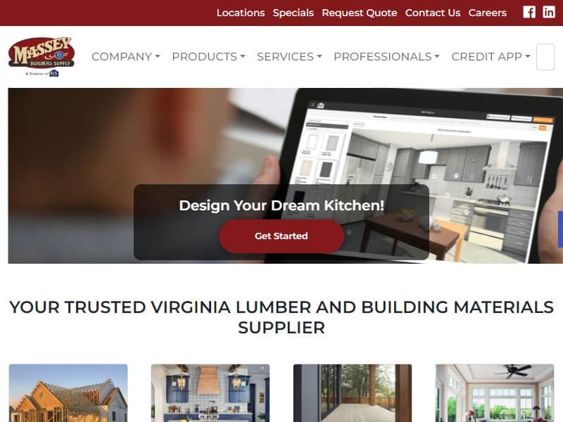 A screenshot of the Massey Builders Supply website.