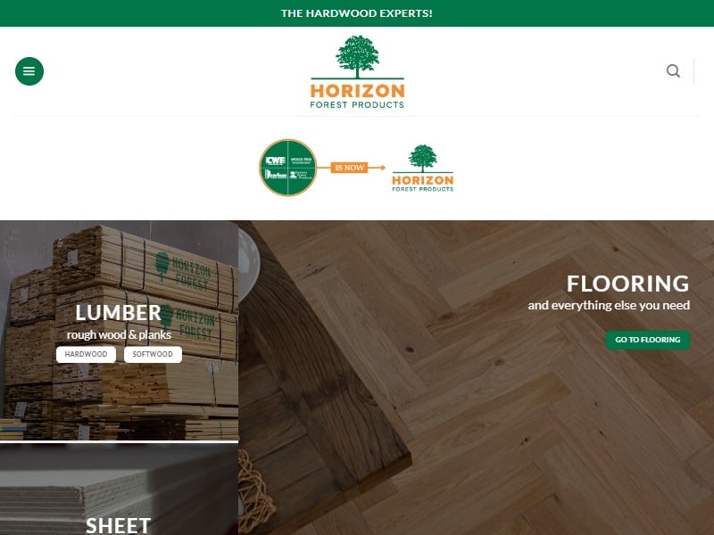 A screenshot of the Horizon Forest Products website.