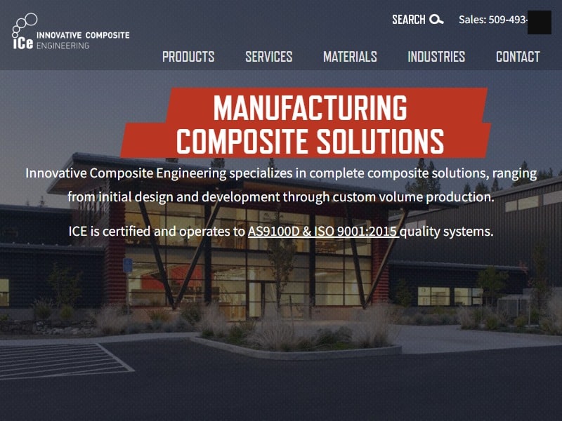 A screenshot of the Innovative Composite Engineering (ICE) website.