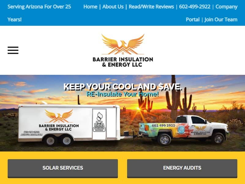 A screenshot of the Barrier Insulation and Energy, LLC website.