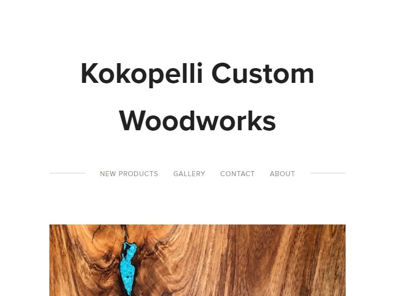 A screenshot of the Kokopelli Custom Woodworks website.