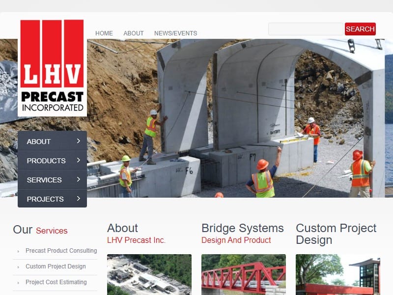 A screenshot of the LHV Precast, Inc. website.