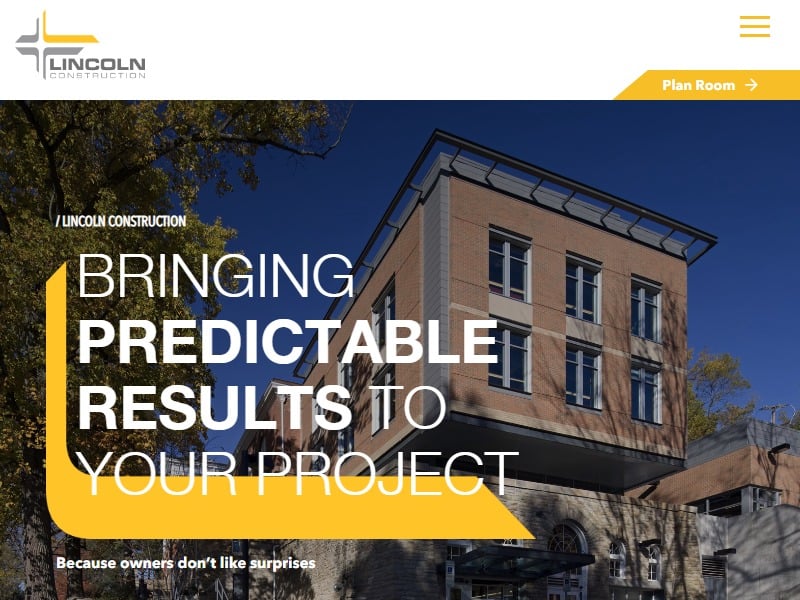 A screenshot of the Lincoln Construction website.