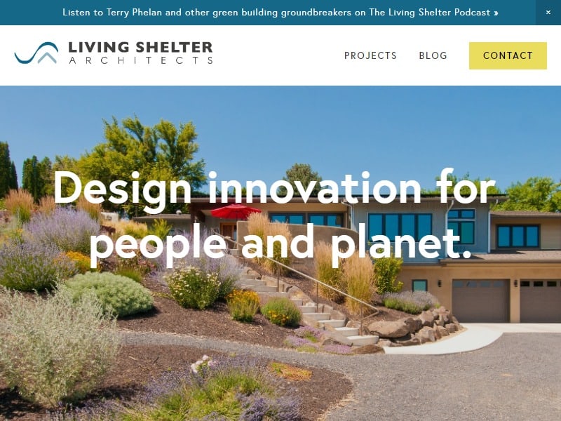 A screenshot of the Living Shelter Architects website.